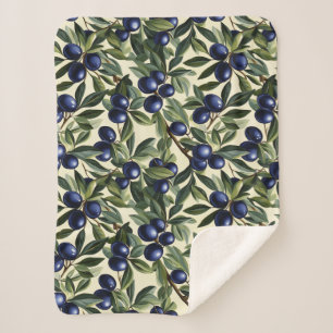 Elegant Olive Branch Pattern with Deep Blue Olives Sherpa Blanket