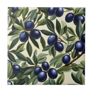 Elegant Olive Branch Pattern with Deep Blue Olives Tile