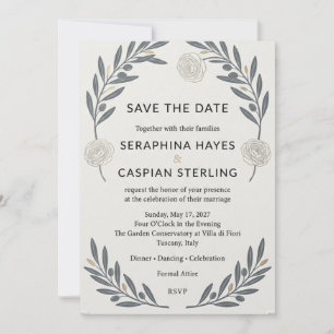 Elegant Olive Branch & Rose Wedding Invitation
