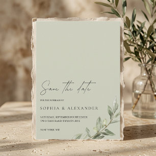 Elegant Olive Branch Save the Date Minimalist Invitation