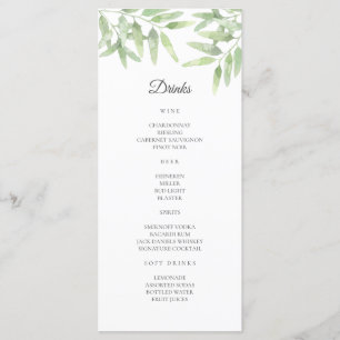 Elegant Olive Branch. Simple wedding Bar Menu