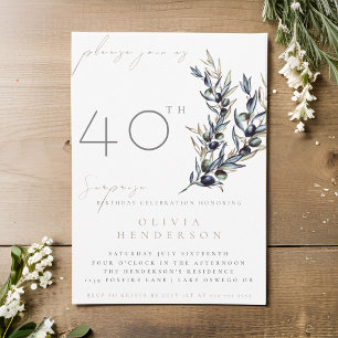 Elegant Olive Branch Surprise Birthday Invitation