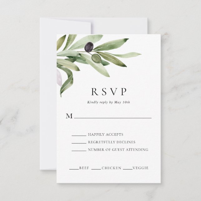 Elegant Olive Branch Wedding RSVP Card (Front)