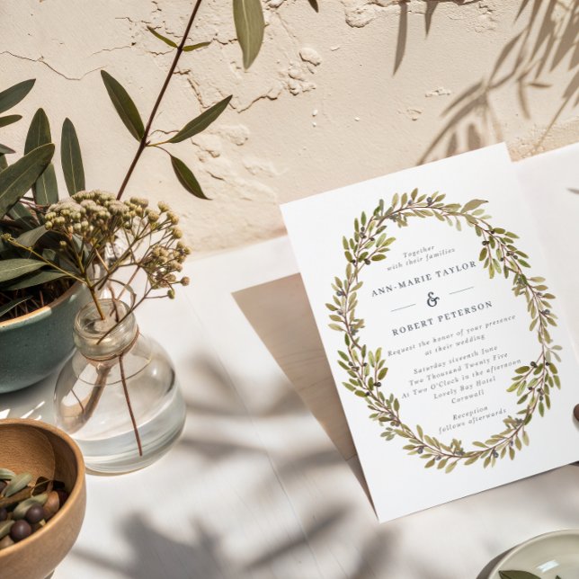 Elegant Olive Branch Wreath Wedding Invitation (Creator Uploaded)