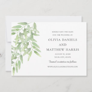 Elegant Olive Branches. Botanical simple wedding Save The Date