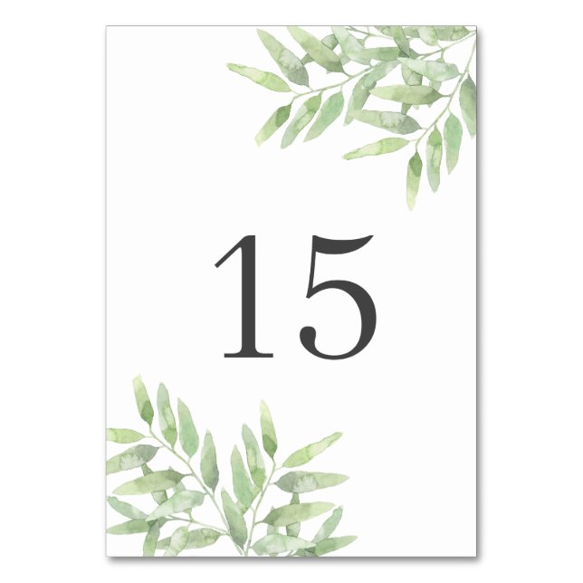 Elegant olive branches. Botanical Summer Wedding Table Number (Front)
