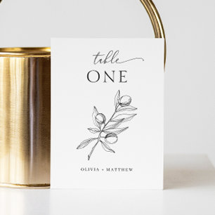 Elegant olive. Delicate botanical Italian wedding Table Number