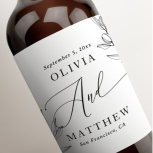Elegant olive. Delicate botanical Italian wedding Wine Label