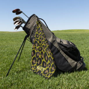 Elegant olive green and black leopard Monogrammed Golf Towel