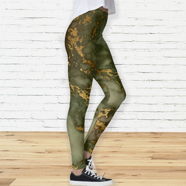 Elegant Olive Green and Gold Marble Leggings (Creator Uploaded)
