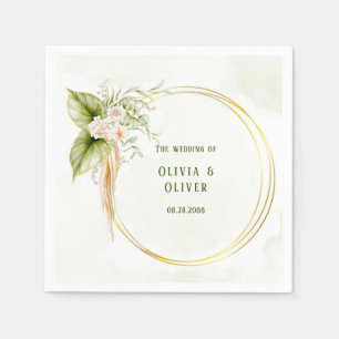 Elegant Olive Green and Gold Wedding Napkin