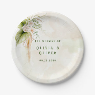 Elegant Olive Green and Gold Wedding Paper Plate