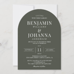 Elegant Olive Green Arch Wedding Invitation