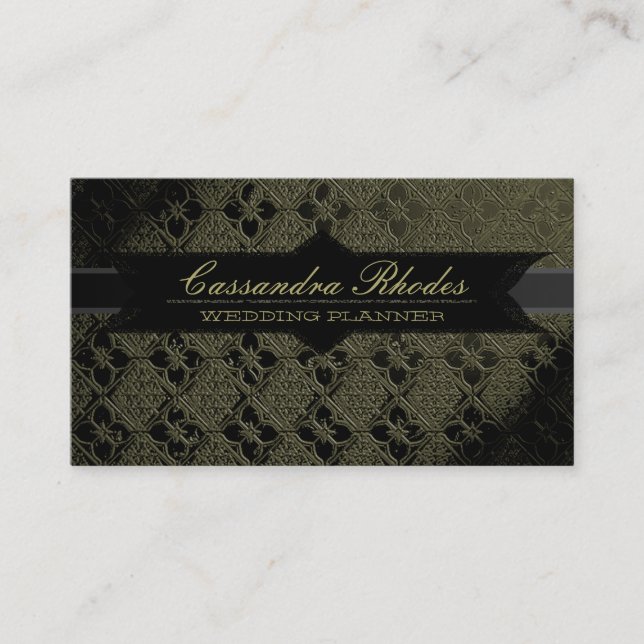 Elegant Olive Green & Black Business Card (Front)
