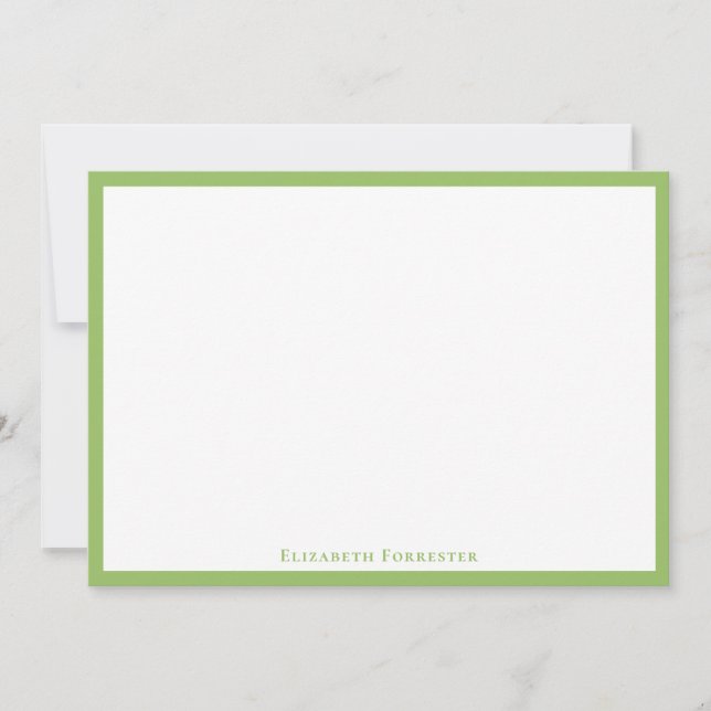 Elegant Olive Green Border Flat Note Card (Front)