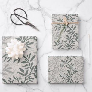 Elegant Olive Green Botanic Leaf Vine Wrapping Paper Sheet