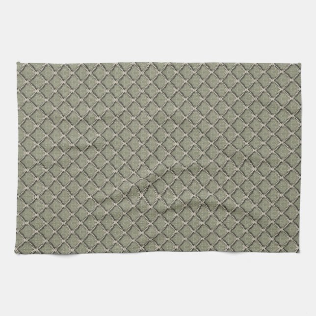 Elegant Olive Green Botanical Fan Pattern Neutral  Tea Towel (Horizontal)