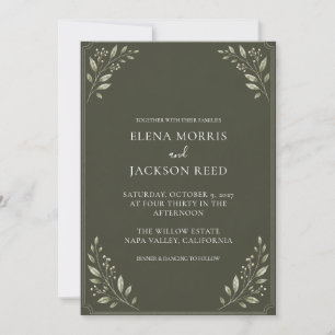 Elegant Olive Green Botanical Photo Wedding Invitation