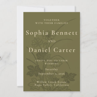 Elegant Olive Green Botanical Wedding Invitation