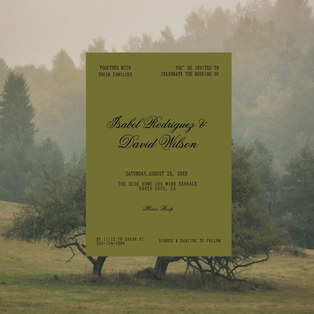 Elegant Olive Green Classic Wedding Invitation (Creator Uploaded)