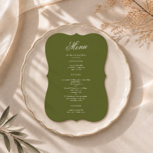 Elegant Olive Green Die Cut Wedding Menu Card