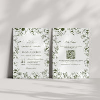 Elegant Olive Green Floral Garden QR Code Wedding