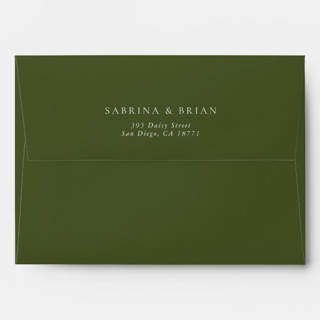 Elegant Olive Green Floral Garden Wedding Address Envelope (Back (Top Flap))