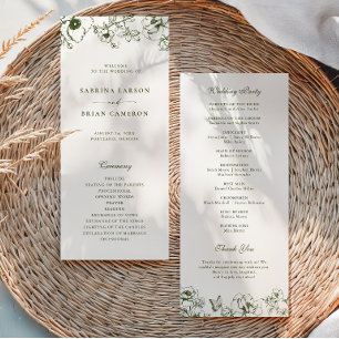 Elegant Olive Green Floral Garden Wedding Program Programme