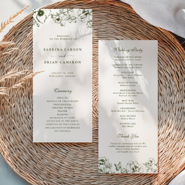 Elegant Olive Green Floral Garden Wedding Program Programme (Creator Uploaded)