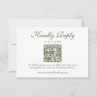 Elegant Olive Green Floral QR Code Wedding RSVP