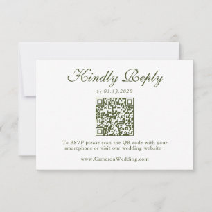 Elegant Olive Green Floral QR Code Wedding RSVP  Card