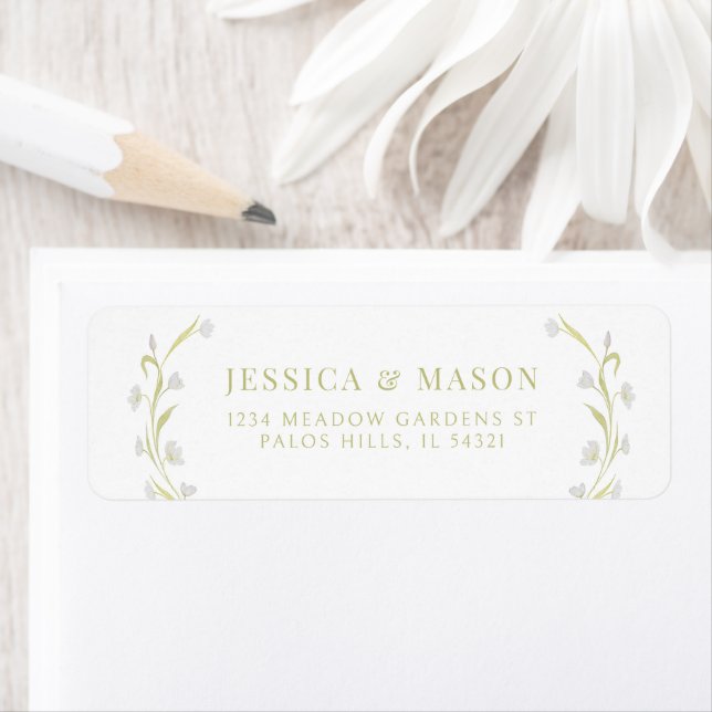 Elegant Olive Green Floral Return Address Labels (Insitu)