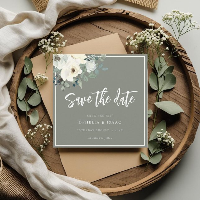 Elegant Olive Green Floral  Save The Date (Creator Uploaded)