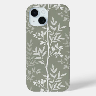Elegant Olive Green Floral Silhouette iPhone 15 Case