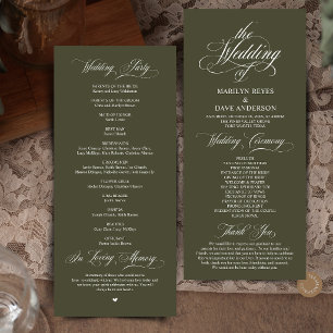 Elegant Olive Green Formal Wedding Ceremony Programme