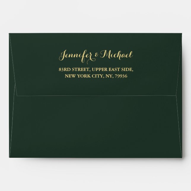 Elegant Olive Green Gold Wedding Return Address Envelope (Back (Top Flap))