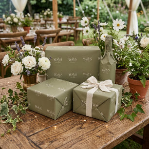Elegant olive green initial wedding couples wrapping paper