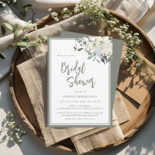 Elegant Olive Green Ivory Floral Bridal Shower Invitation