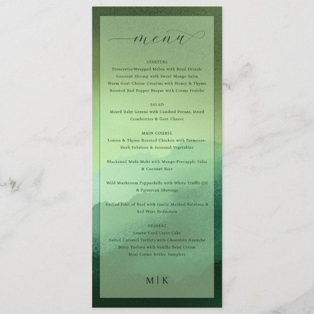 Elegant Olive Green Menu for High-End Dining (Front)