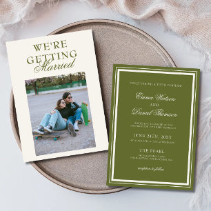 Elegant Olive Green Minimalist Wedding Invitation