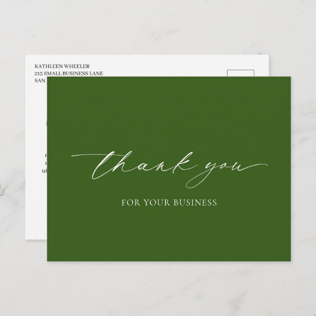 Elegant Olive Green Modern Business Thank You Postcard (Front/Back)