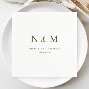 Elegant Olive Green Monogram Initials Wedding Napkin