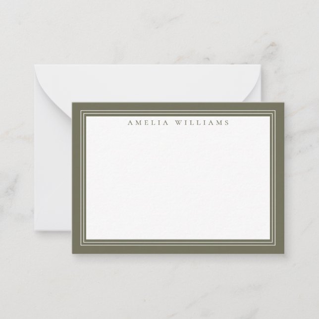 Elegant Olive Green Monogram Minimalist Border Card (Front)
