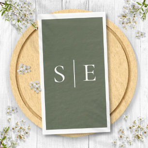 Elegant Olive Green Monogram Minimalist  Napkin