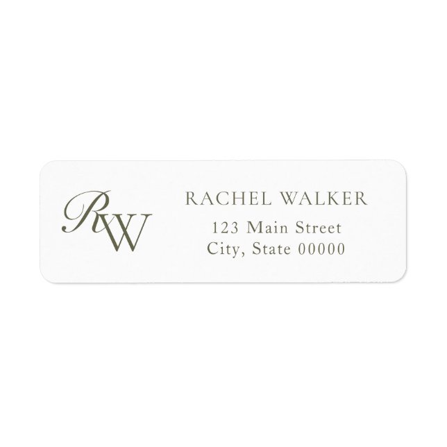 Elegant Olive Green Monogram Return Address (Front)