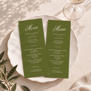 Elegant Olive Green Old Money Wedding Menu Card