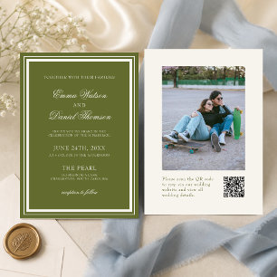 Elegant Olive Green Photo QR Code Wedding Invitation