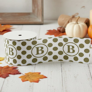 Elegant Olive Green Polka Dot Monogram Grosgrain Ribbon