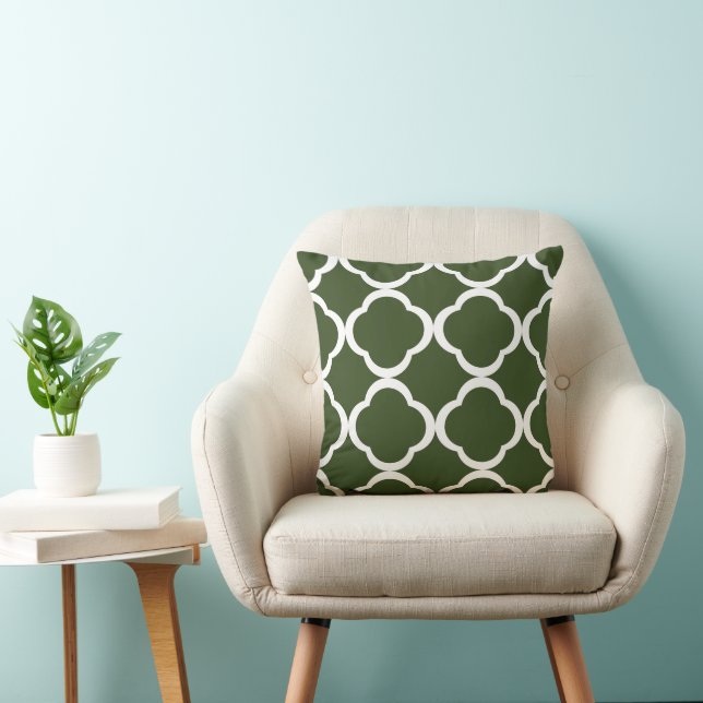 Elegant Olive Green Quatrefoil Pattern Cushion (Chair)