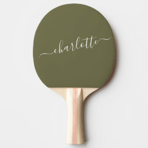 Elegant Olive Green Script Name Personalised  Ping Pong Paddle